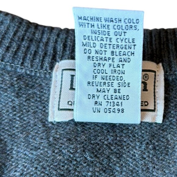 LL Bean Vest Wool LambsWool Sweater Knit V Neck Olive Green Mens Large - Picture 4 of 6